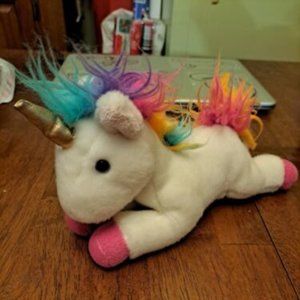 Aurora Unicorn Plush Stuffed Animal Rainbow Hair White Body 2020 9" Pink Feet